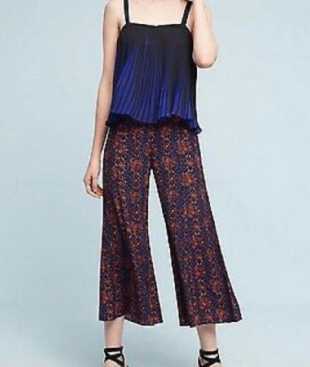 Elevenses Anthropologie Pants Paisley Wide Leg Palazzo Boho Flowy Purple Size 12